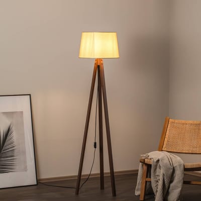 Avonni Vloerlamp LM-65214-1E met houten driepootvoet