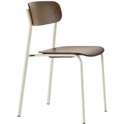 Thonet S 243 Stalen buisstoel - notenhout helder gelakt - parelwit