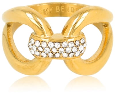 My Bendel - My Bendel Goudkleurige Ring Stainless Steel – Elegante Ring met Zirkonia - met Luxe Cadeauverpakking | Sieraden Voor Dames | Maat 17.00 Mm / Maat 53