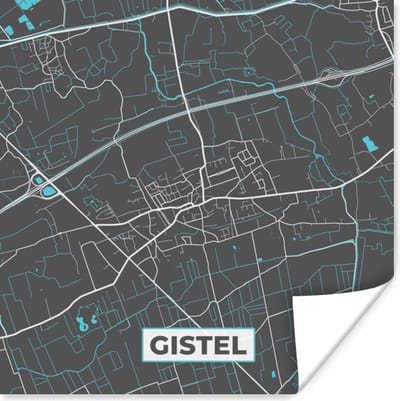 Poster Stadskaart – Grijs - Kaart – Gistel – België – Plattegrond - 100x100 cm XXL
