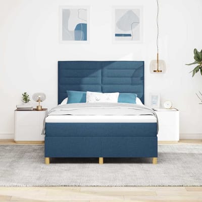 vidaXL - Boxspring - bed - met - matras - met - hoofdeinde - Blauw - 140 - x - 190 - cm - Stof