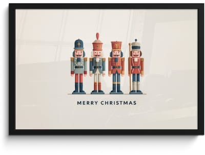 Poster in lijst - Fotolijst 60x40 cm - Posters - Notenkrakers - Minimalistisch - Kerst - Beige - Posterlijst zwart - Decoratie - Wanddecoratie woonkamer - Muurdecoratie slaapkamer - Kerstversiering - Kerstdecoratie voor binnen - Kerstmis
