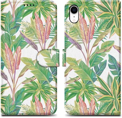 Cadorabo Hoesje geschikt voor Apple iPhone XR - Design Groen Regenwoud No. 8 - Beschermhoes Case Cover met magnetische sluiting, standaardfunctie en kaartvakje