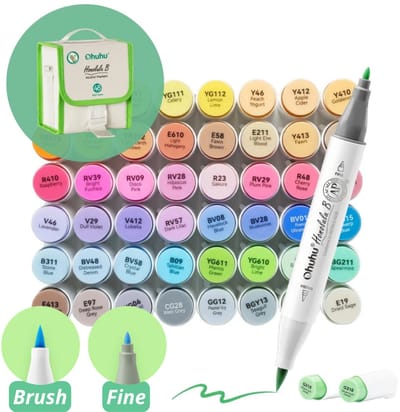 Ohuhu - Honolulu B Brush & Fine - Alcohol Art Markers - 48 Mid Tone kleuren - grijze etui