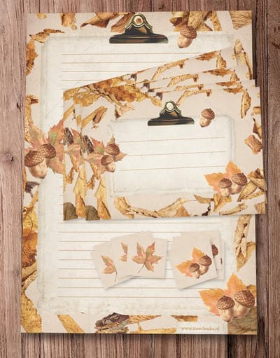 Briefpapier met enveloppen en sluitstickers - Leaves - 50 vel A4 papier - 12 enveloppen - 12 stickers