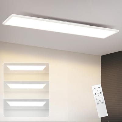 NETTLIFE Plafondlamp LED - 100cm - Lang Plafondpaneel - Wit - Plafondlamp plat - Dimbaar - met Afstandsbediening - 24W - Moderne Kantoorlamp - voor Werkplaats | Keuken | Studeerkamer | Woonkamer