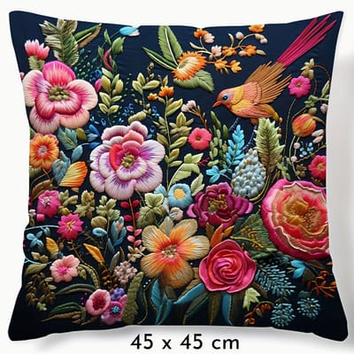 Allernieuwste.nl® Kussenhoes Bloemen & Vogels - Kussen Polyester 45x45 cm - Kleurrijke Kussenovertrek