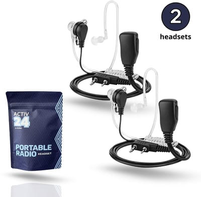 Activ24® - Set van 2 headsets voor portofoons - 2 pins K-type - in ear met transparante akoestische slang – uitstekende kwaliteit