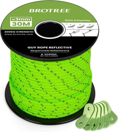 Scheerlijnen Tent Touw - Stormlijnen Kamperen - Tent Opzetten - Reflecterend & Sterk - 3mm 30 Meter - Neongroen