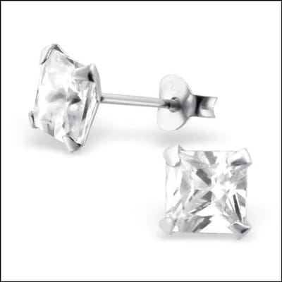 Aramat Jewels | Oorbellen | 925 Zilveren Vierkante Zirkonia Oorbellen 4-8mm - Princess Cut Studs | 6mm / Transparant | | | Zilver | Kinderen, Volwassenen | Verkleurd niet