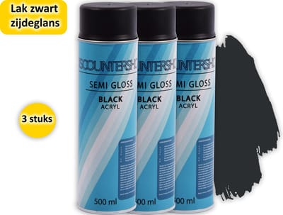 Complete Set: 3 stuks Premium Zijdeglans Lak Zwart - Sneldrogend, Uitstekende Dekking en Hechting - Bestand tegen Benzine, Chemicaliën en UV-Straling