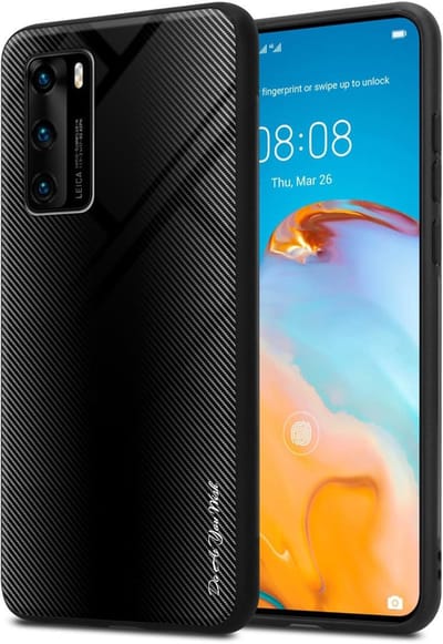 Cadorabo Hoesje geschikt voor Huawei P40 in OPAAL ZWART - Beschermhoes gemaakt van TPU silicone Case Cover en achterkant van gehard glas