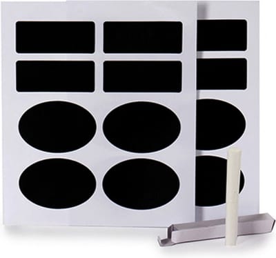 Kinvara Krijtbord etiketten/stickers - 16x stuks - met krijtje - herschrijfbaar - Keuken labels - 7 x 3 cm
