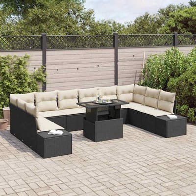 vidaXL - Tuinbank - Set - 11 - st - Zwart - en - Crème - poly - rattan