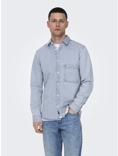 Only & Sons Benny Reg Chambray Overhemd Met Lange Mouwen Blauw M Man