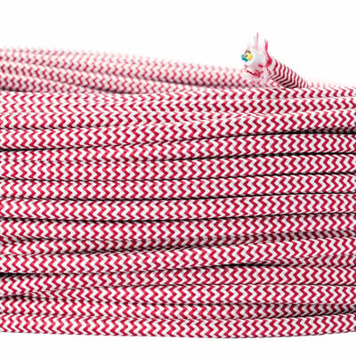 Textielkabel 5 meter voor lampen - 3 aderig kunststof snoer met aarde, rood wit