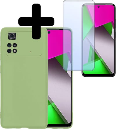 Hoesje - Met Screenprotector - Geschikt voor Xiaomi Poco X4 Pro 5G - Sterk & Shockproof - Back Cover - Siliconen Case - Telefoon Hoes - Telefoonhoesjes - Groen
