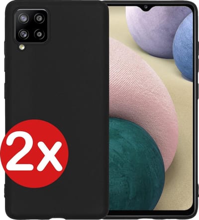 Hoesje - 2 Stuks - Geschikt voor Samsung Galaxy A12 - Sterk & Shockproof - Telefoonhoes - Back Cover - Case Siliconen - Telefoon Hoes - Zwart