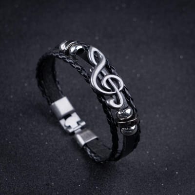 Meerlaags Mode Muzieknoot Armband, Unisex Koppel Ontwerp zwart