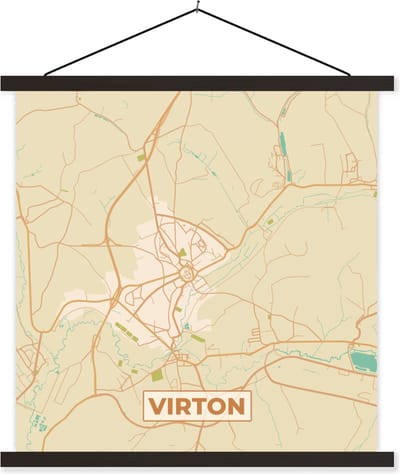 Posterhanger incl. Poster 60x60 cm - Schoolplaat - Plattegrond - Kaart - België - Vintage - Virton - Stadskaart - Textielposter - Zwarte latten - Stadskaart