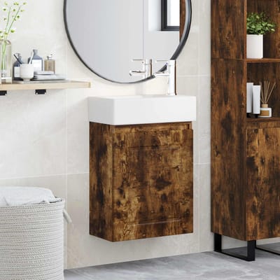 vidaXL - Badkamermeubel - met - kraan - Gerookt - eiken - 45,5 - x - 22,5 - x - 84 - cm