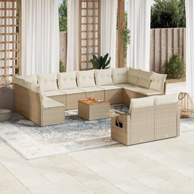 vidaXL - 13-delige - Loungeset - met - kussens - poly - rattan - beige
