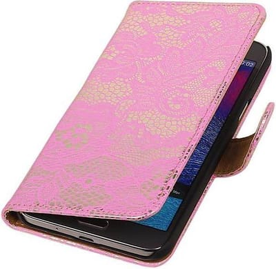 Lace Bookstyle Wallet Case Hoesjes Geschikt voor Grand MAX G720N0 Roze