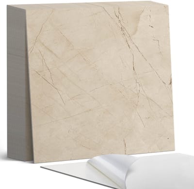 Coloray Plaktegels - Elegant marmerpatroon Zelfklevende Tegels - 20 cm x 20 cm - Beige Plaktegels - 20 stuks - Vierkant PVC Tegels - Plaktegels Badkamer - Plaktegels Vloer - Vinyl Tegels - Wandtegel Zelfklevend
