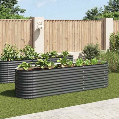 vidaXL - Plantenbak - verhoogd - 320x80x81 - cm - gegalvaniseerd - staal - grijs