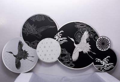 Cranes Muurcirkel - Aluminum Wanddecoratie 93x53cm
