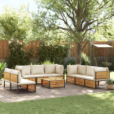 vidaXL - 9-delige - Loungeset - met - kussens - massief - acaciahout