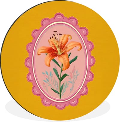 WallCircle - Wandcirkel - Muurcirkel - Lelie - Oranje - Lijst - Ovaal - Aluminium - Dibond - 30x30 cm - Binnen en Buiten