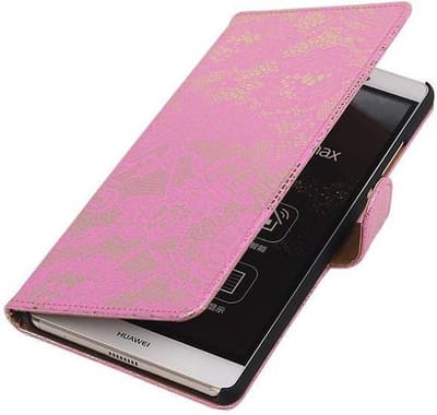 Lace Bookstyle Wallet Case Hoesjes Geschikt voor Huawei P8 Max Roze