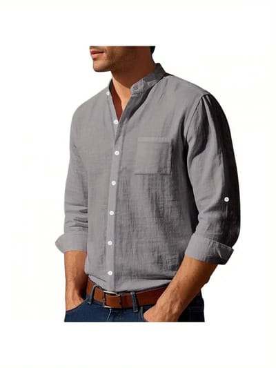 Livano Linnen Blouse Heren - t shirt - Polo - Overhemd - Shirt - Zomer - Ibiza Stijl - Donkergrijs - Maat S