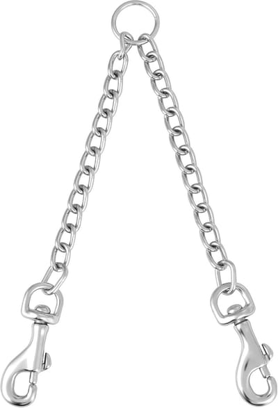 Metalen dubbele hondenriem, dubbele riem voor honden wandeltraining, 360° rotatie, twee honden splitter, comfortabele kauwbestendige dubbele hondenriem extensie splitter (2,5 mm x 40 cm)