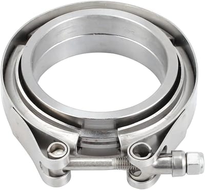 SnelShoppen - 63mm RVS V Band Klem met 2 x Mannelijke en Vrouwelijke Flens, Lasringen, Centrering Ringen voor Turbo Uitlaatsysteem, Snelle Ontgrendeli