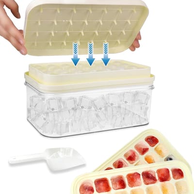 IJsklontjes Bakjes - IJsemmer met schep - Drankjes Koelen - Gemakkelijk Losmaken - 56 Compartimenten - Beige