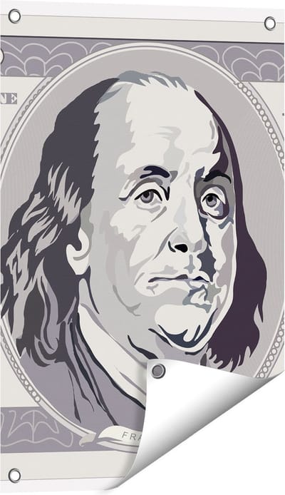 Gards Tuinposter Geld Dollar Biljet - Briefje van 100 Dollar - 40x60 cm - Tuindoek - Tuindecoratie - Wanddecoratie buiten - Tuinschilderij