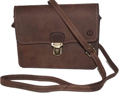 Oi Hunter bruin leren damestasje met slotje / niet te grote schoudertas voor vrouwen / festivaltasje compact / Hunter bruin leer / 522H