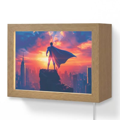 Wandlamp 20x15 cm - Oplaadbaar - Superheld - Stad - Jongens - Kleurrijk - Zon - Wandlampen binnen woonkamer - Slaapkamer lamp met kabel - Decoratieve nachtlamp - Vloerlamp snoer