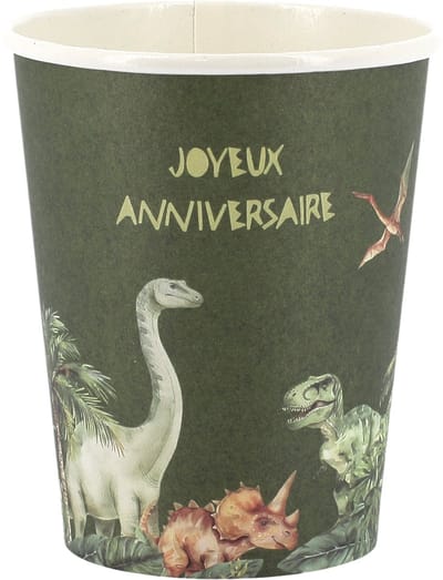 ARTYFETES - 6 'Happy Birthday' dinosaurus kartonnen bekers groen 255 ml jungle thema