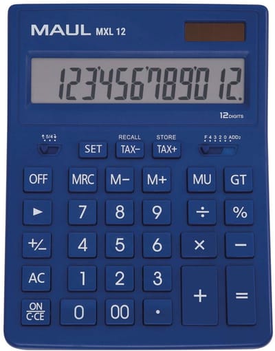 MAUL Bureaurekenmachine MXL 12 LCD-scherm 1-regelig, 12 cijfers Solar Batterij 20.5 x 15.5 x 3.5 cm licht blauw