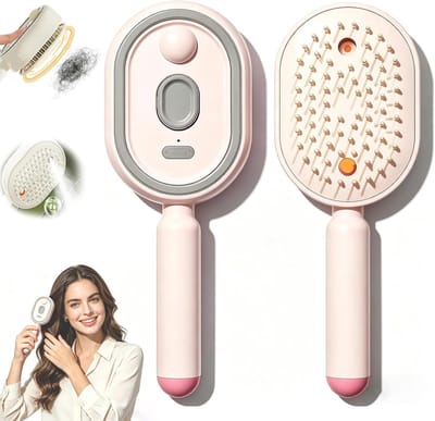 Stoom Stijltang - Elektrische Stoomborstel met Waternevel Spray & Antistatische Trilfunctie - Multifunctionele Stoomkam en Massageborstel tegen Pluizig Haar - Haarborstel Cadeau voor Vrouwen & Meisjes - Draadloos & Oplaadbaar-Roze