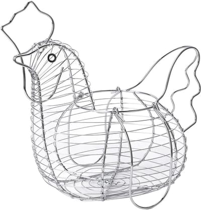 Metalen Eiermand - Kipvormig Eierrek - Eieren Opbergen Keuken - Multifunctionele Organizer - 30x15x25 cm - Zilver