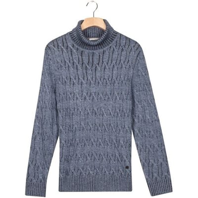 Thomas Maine Trui Rollneck Allover Multi Diagonal Cable Knit Light Denim Melange / male