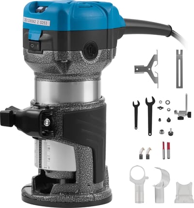Gereedschapsset voor Bovenfrezen Hout, 710 W, Elektrische Handfrees, 30.000 Tpm, Variabele Snelheid, Compacte Lamineermachine met 4 Onderstellen