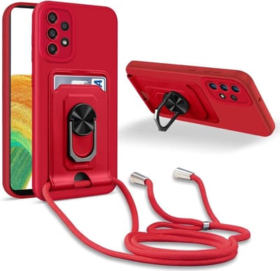 Crossbody hoes Geschikt voor: Samsung Galaxy A73 5G - rood - siliconen kaarthouder telefoonhoes met Verstelbare ketting riem - Back cover koord lanyard Schokbestendig Hoesje