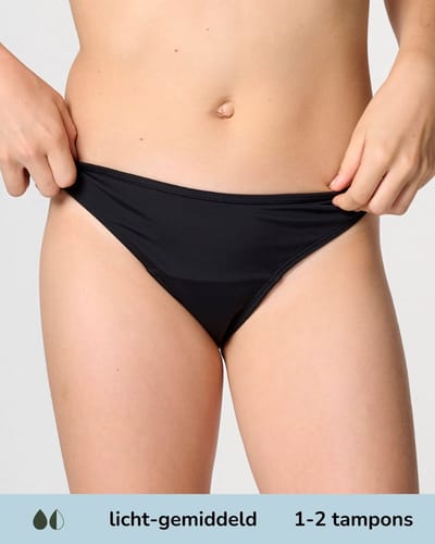 Moodies menstruatie zwemkleding tiener - Bikini Broekje - licht-gemiddeld kruisje - maat 140/146 (XXS) - Zwart