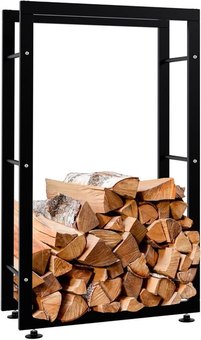 Houtopslag Rek - Open Haard Opslag - Haardhout Opslaan - Stabiele Constructie - 25x60x100cm - Zwart