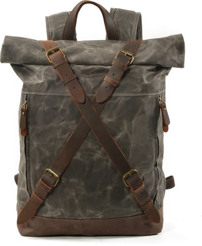 Urban U Vintage Rolltop Rugzak 16 inch – Canvas & Leder – Laptoptas – Waterdicht – Khaki/Groen